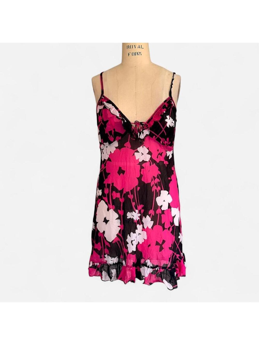 Elle Y2K Floral Mesh Slip Mini Dress in Pink Black